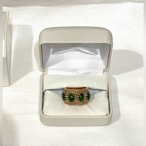 Antique Jade 14K Gold Milgrain Textured Wide Band Eternity Ring 11.08 Grams - Picture 16 of 16